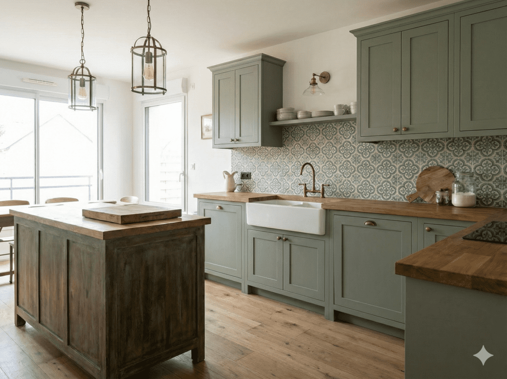 cuisine rustique vert sauge