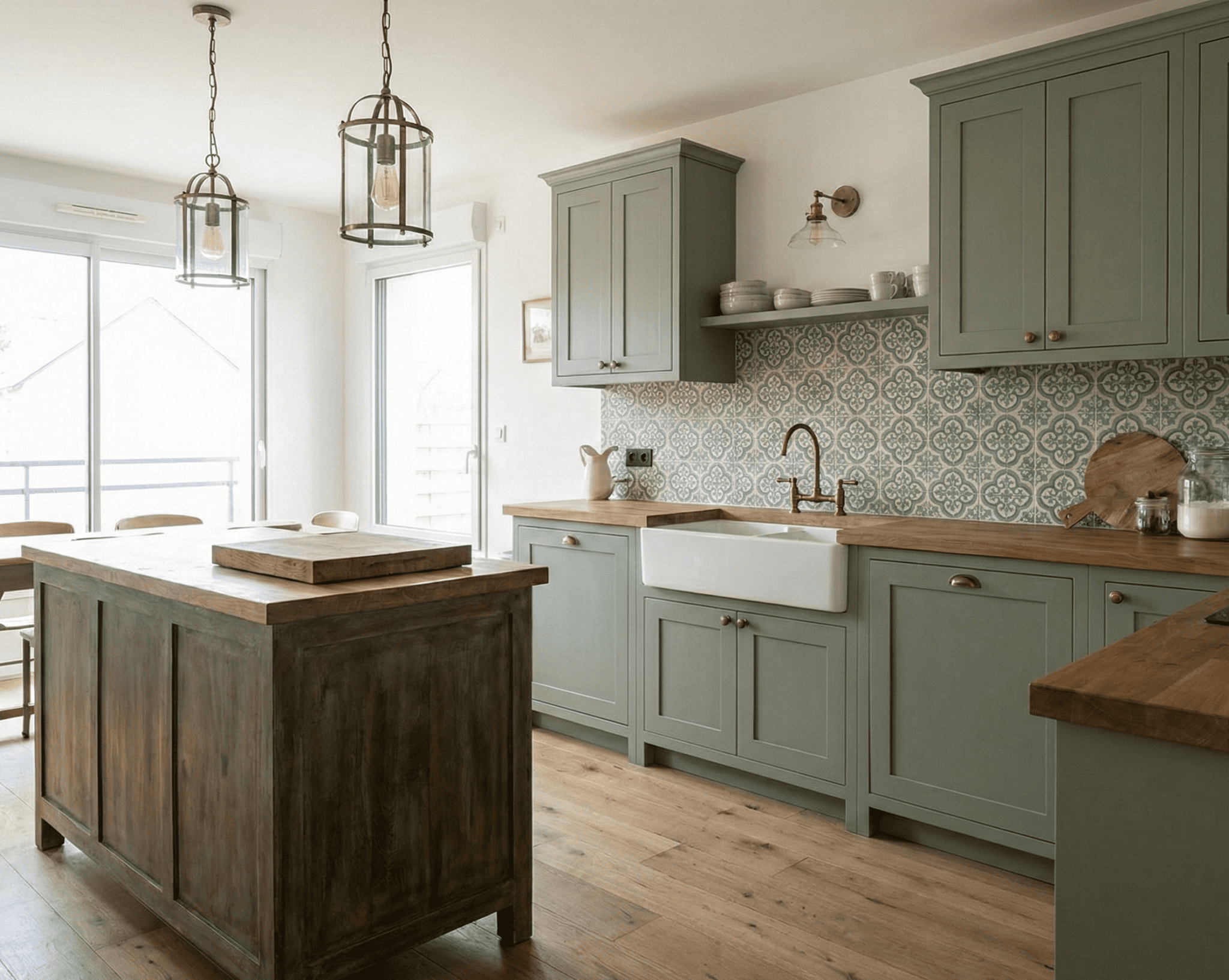 Cuisine rustique vert sauge